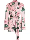 Dolce & Gabbana Silk Floral Shirt With Waist Belt In Pink