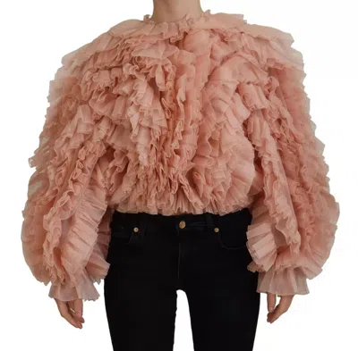 Pre-owned Dolce & Gabbana Pink Ruffles Long Sleeves Pullover Women's Sweater ()