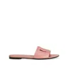 Dolce & Gabbana Women Pink Slide Sandals With Cut Out Logo In Leather Woman In Pink