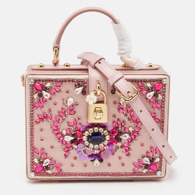 Pre-owned Dolce & Gabbana Pink Satin And Leather Crystals Embellished Dolce Box Bag