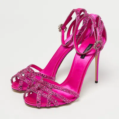 Pre-owned Dolce & Gabbana Pink Satin Crystal Embellished Ankle Strap Sandals Size 40