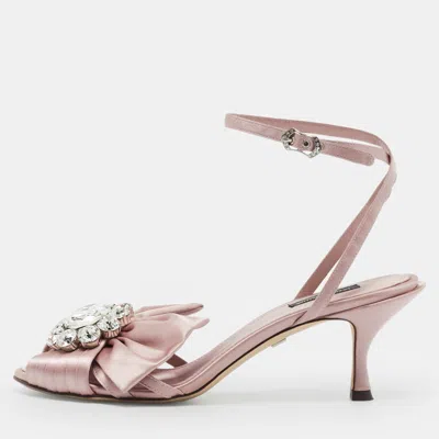 Pre-owned Dolce & Gabbana Pink Satin Keira Ankle Strap Sandals Size 39