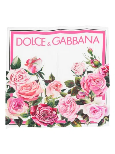 Dolce & Gabbana Pink Scarf With Floral Print And Logo Type