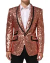 Dolce & Gabbana Pink Sequin Sicilia 1 Button Men Suit Blazer In Brown