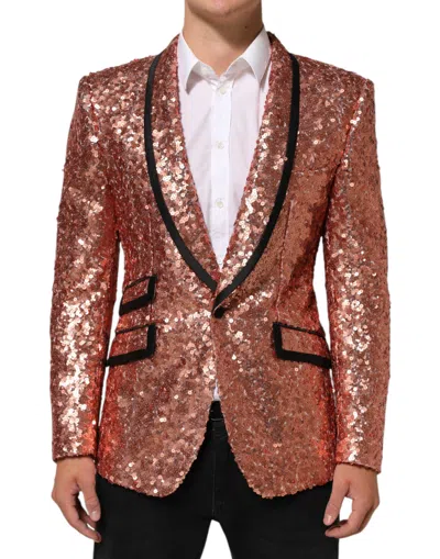 Dolce & Gabbana Pink Sequin Sicilia 1 Button Men Suit Blazer In Brown