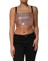 Dolce & Gabbana Pink Sequined Nylon Sleeveless Cropped Top In Brown