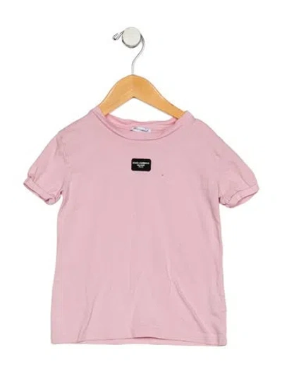 Pre-owned Dolce & Gabbana Kids' Pink Short Sleeve T-shirt With Branding Patch Accent