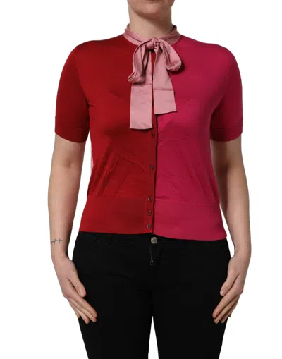 Pre-owned Dolce & Gabbana Pink Short Sleeves Buttoned Ascot Collar Women's Top ()