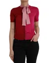 Dolce & Gabbana Pink Short Sleeves Pullover Ascot Collar Top In Pink