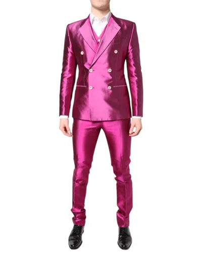 Pre-owned Dolce & Gabbana Pink Sicilia Double Breasted 3 Piece Men's Suit In Multi