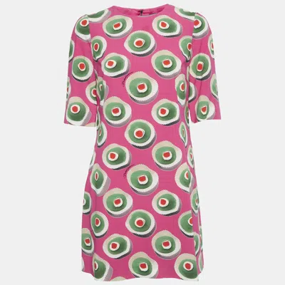 Pre-owned Dolce & Gabbana Pink Sicily Cupcake Print Silk Mini Dress S