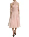 Dolce & Gabbana Pink Silk Chiffon Halter A-line Pleated Midi Women's Dress In Pink