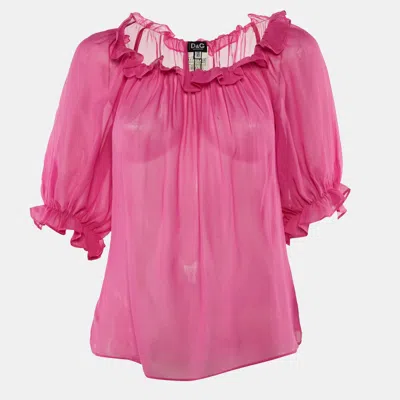 Pre-owned Dolce & Gabbana Pink Silk Chiffon Ruffled Top M