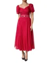 Dolce & Gabbana Pink Silk Embellished A-line Midi Dress In Red