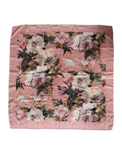 Pre-owned Dolce & Gabbana Pink Silk Floral Print Square Foulard Women's Scarf ()
