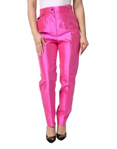 Pre-owned Dolce & Gabbana Pink Silk High Waist Dress Trousers Women's Pants ()