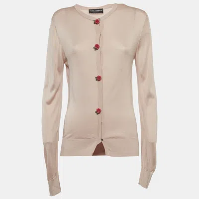 Pre-owned Dolce & Gabbana Pink Silk Knit Cardigan S