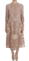 Dolce & Gabbana Pink Silk Lace Ricamo Shift Gown Dress In Brown