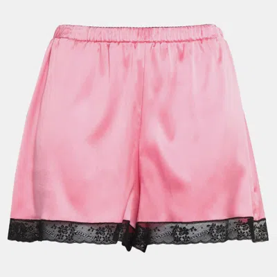Pre-owned Dolce & Gabbana Pink Silk Lace Trim Lounge Shorts M (it Iii)