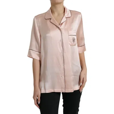 Pre-owned Dolce & Gabbana Pink Silk Long Sleeves Logo Pajama Blouse Women's Top ()