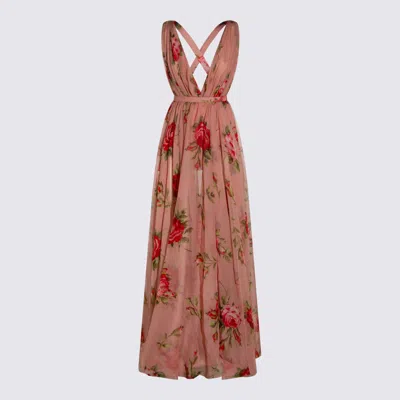 Dolce & Gabbana Pink Silk Maxi Dress In Multi