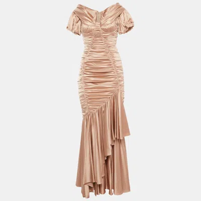 Pre-owned Dolce & Gabbana Pink Silk Off Shoulder Ruched Mermaid Gown M