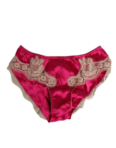 Dolce & Gabbana Pink Silk Satin Lace Trim New Slip Underwear In Burgundy