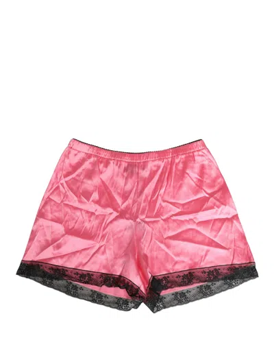 Dolce & Gabbana Pink Silk Satin Lace Trim Pajama Shorts Sleepwear