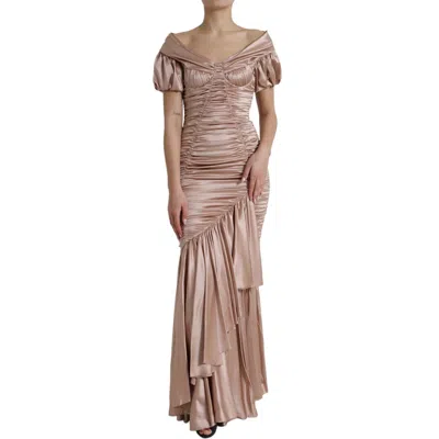 Pre-owned Dolce & Gabbana Pink Silk Stretch Sheath Mermaid Gown Women's Dress ()