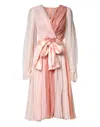 Dolce & Gabbana Pink Silk Tulle Long Sleeve V-neck Dress In Multi