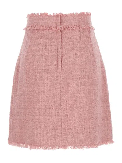 Dolce & Gabbana Pink Skirt With Logoed Buttons And Frayed Edges In Cotton Tweed Woman