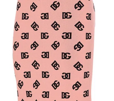 Dolce & Gabbana Pink Skirt With Pencil Design And All-over Printed Dg Logo In Viscose Blend Woman