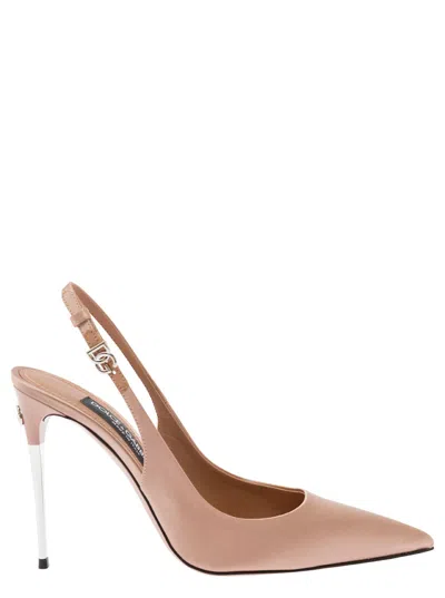 Dolce & Gabbana Satin Metallic-stiletto Slingback Pumps In Pink