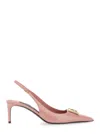 Dolce & Gabbana Pink Slingback Pumps With Logo Plaque On The Front In Leather Woman