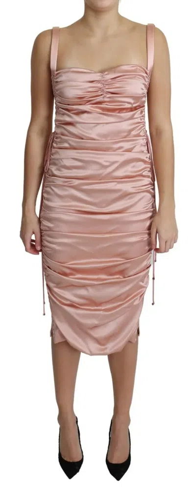Pre-owned Dolce & Gabbana Pink Spaghetti Strap Bodycon Midi Women's Dress ()