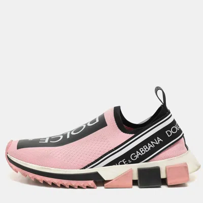 Pre-owned Dolce & Gabbana Pink Stretch Fabric Sorrento Slip-on Sneakers Size 39