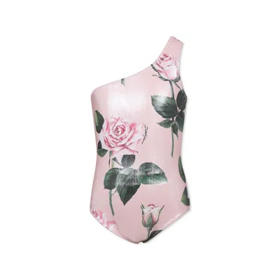Dolce & Gabbana Kids' Pink Swimsuit For Girl With Rose Print