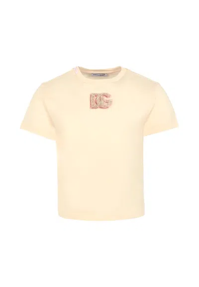 DOLCE & GABBANA PINK T-SHIRT FOR GIRL WITH DG LOGO