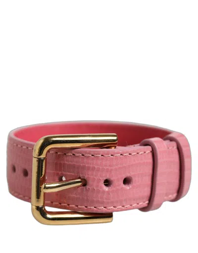 Dolce & Gabbana Pink Textured Leather Gold Buckle Belt Strap Bracelet