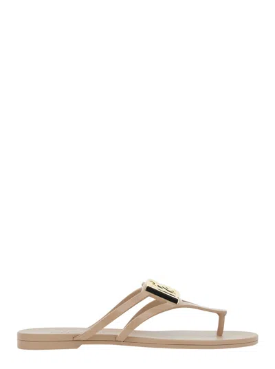 Dolce & Gabbana Pink Thong Sandals With Logo Plaque On The Front In Rubber Woman In Nude