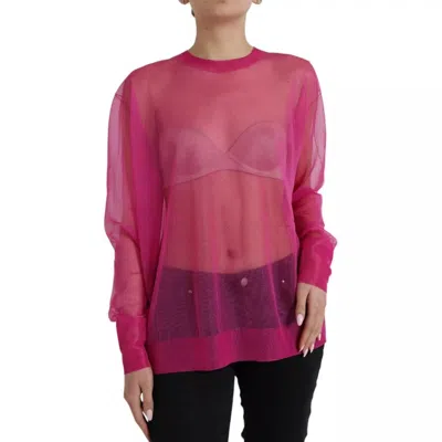 Pre-owned Dolce & Gabbana Pink Transparent Crewneck Long Sleeves Women's Top ()