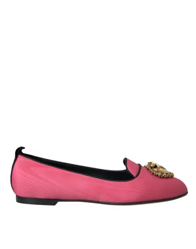 DOLCE & GABBANA PINK VELVET SLIP ON LOAFERS FLATS SHOES