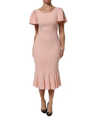 Pre-owned Dolce & Gabbana Pink Viscose Fit Flared Sheath Midi Women's Dress ()