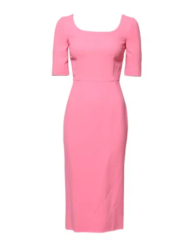 Dolce & Gabbana Pink Viscose Short Sleeve Sheath Midi Women's Dress