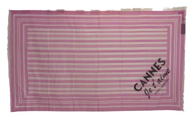 Pre-owned Dolce & Gabbana Pink White Striped Cotton Wrap Shawl Women's Scarf ()
