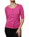 Dolce & Gabbana Pink Wool Button Down Short Sleeve Blouse Top In Pink