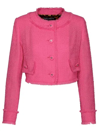 Dolce & Gabbana Frayed Hem Tweed Jacket In Pink