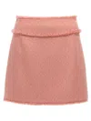 Dolce & Gabbana Textured Tweed Mini Skirt With Frayed Hem In Pink
