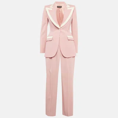 Pre-owned Dolce & Gabbana Pink Wool Pants Suit Xs