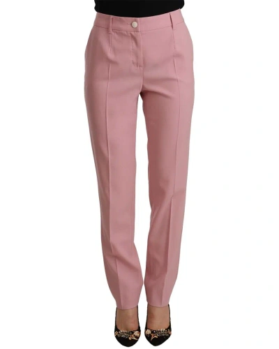 Dolce & Gabbana Pink Wool Stretch High Waist Trous